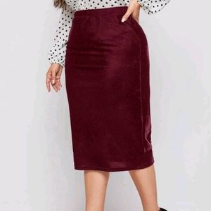 Burgundy Velvet Pencil Skirt